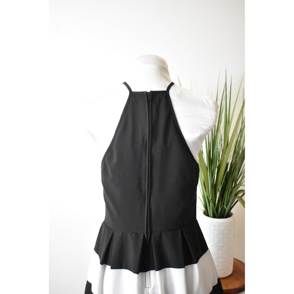 B. Darlin Fit Flare Dress Women 5/6 Black White Y2K Striped Halter Pleated - Picture 6 of 10